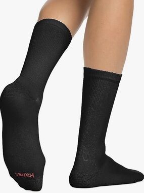 Hanes Black Crew socks NWOT 6 pair 6-12